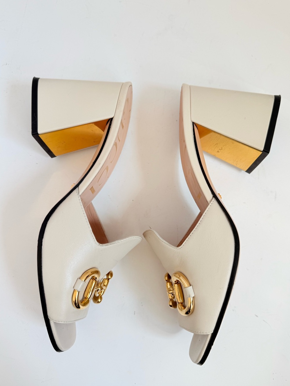 Gucci baby Horsebit Mules 39.5 Mystic White Nappa Leather block heels US 9.5 - Picture 4 of 11